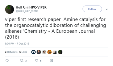 A Tweet celebrating Viper's first publication